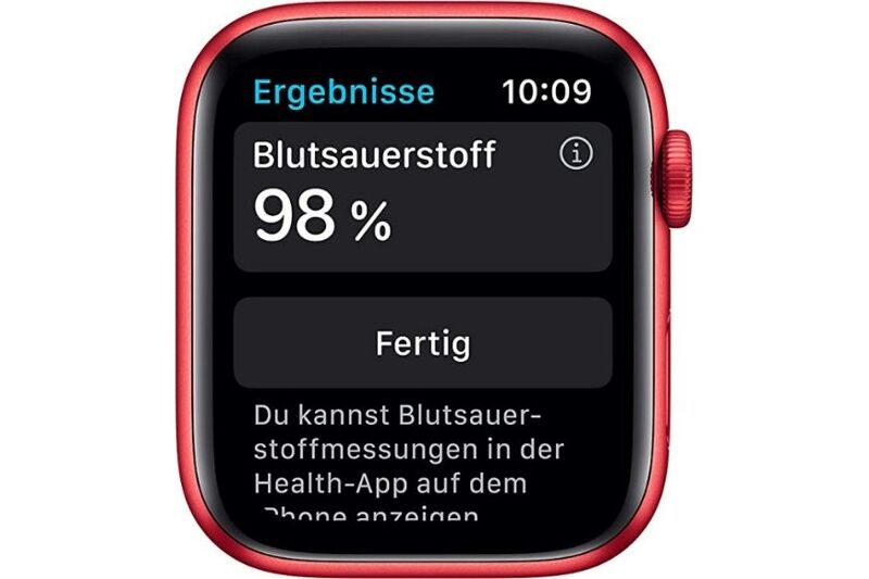 Man sieht die gemessene Sauerstoffsättigung auf der Apple Watch 6.